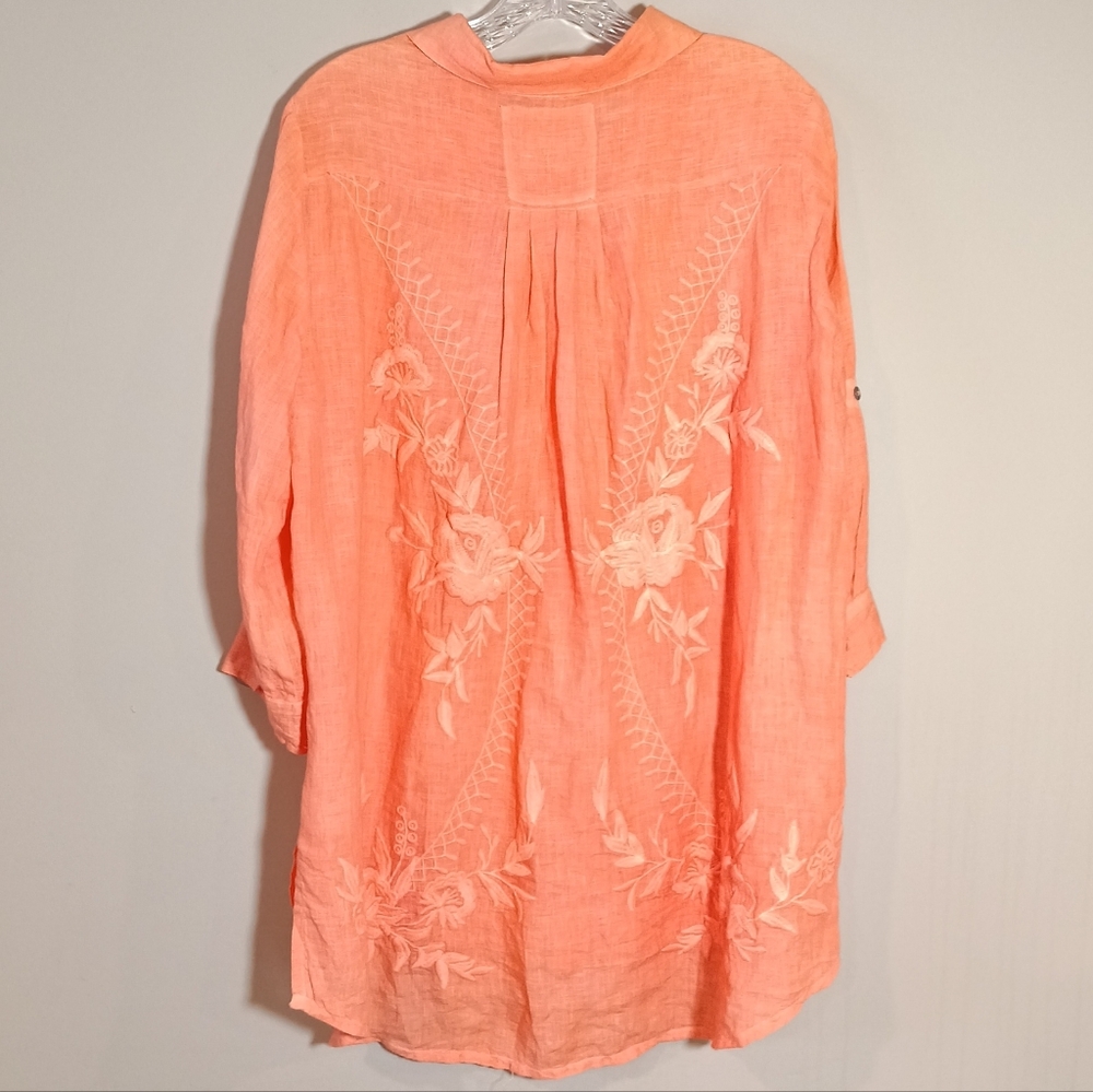 Karyn Seo Linen Handmade Tunic  Floral Embroidered Oversized M New
